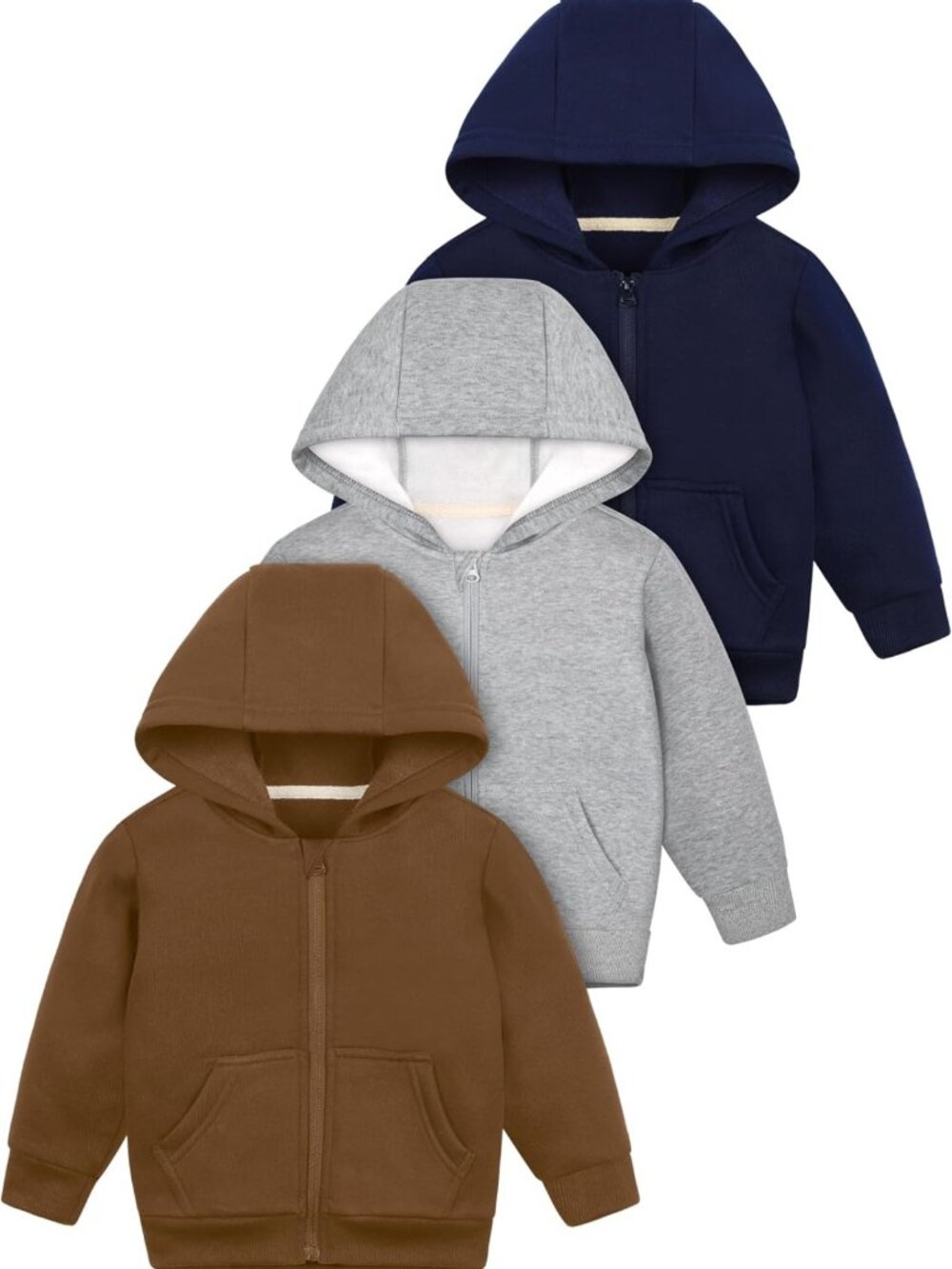 Cozy 3-Pack Baby & Toddler Boys Zip-Up Fleece Hoodies, Sizes 6M-5T, Warm